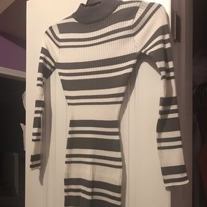 Gray and white sweater dress